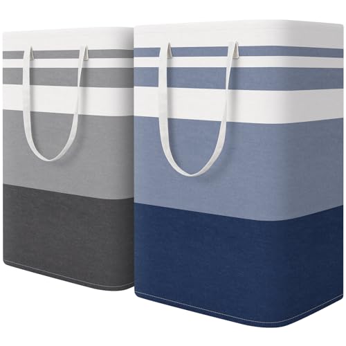 HomeHacks 2 Pack Laundry Baskets, Laundry Hampers Bags (Grey+Blue 75L) - color: Grey+Blue, size: 75L