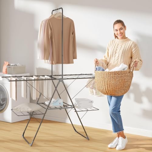Bigzzia Clothes Drying Rack Foldable, 3-Level Large Laundry Drying Rack - size: X-Large