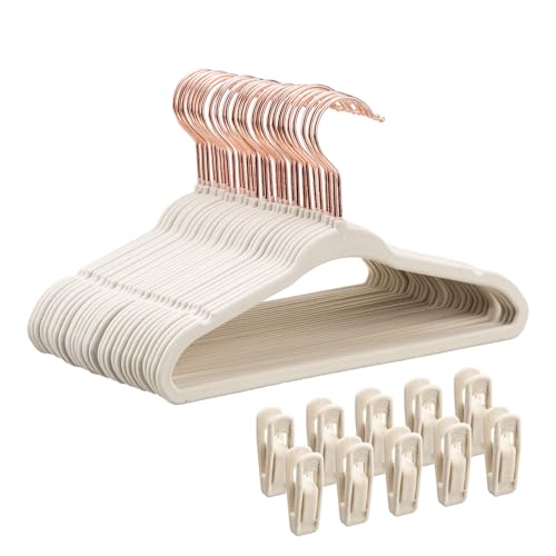 Tonswachic Baby Velvet Hangers 30 Pack - 11 Inch Premium Felt Non Slip Kids Hanger for Infant & Toddler Clothes - 0.2" Slim Space-Saving Baby Felt Hangers for Children's Closet with 10 Clips - Beige - color: Beige, size: 30 Pack