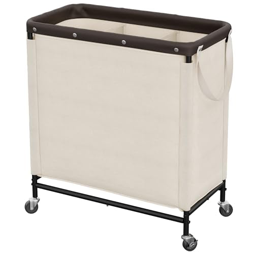 StorageWorks 3 Section Laundry Hamper, 120L Beige Sorter Cart with Wheels - color: Beige, size: 120L(3-Section)