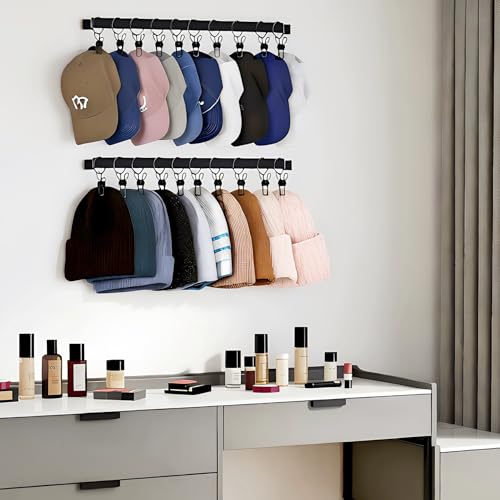 Hat Rack with Steel Clips for Wall Baseball Cap Set of 2