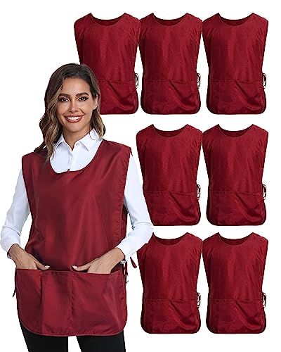 Xeoxarel Unisex Cobbler Apron with 3 Deep Pockets, Smock Vest Apron - color: 7 Pack - Red