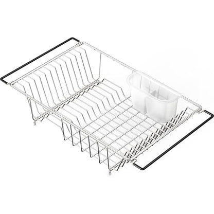 Simple Houseware Large Stainless Over Sink Counter Top Dish Drainer Rack - color: Chrome, size: Large