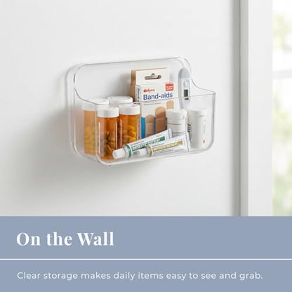 Adhesive Wall Organizer Bin, No-Drill, Clear, 7.1 x 3.15 x 4.75 in - size: Small