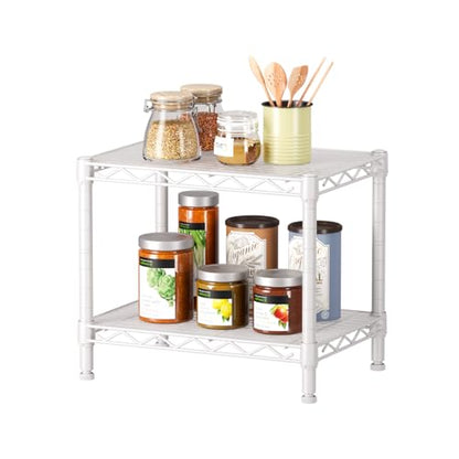 SINGAYE Small Shelves Kitchen Storage Shelf Wire Shelving Metal Adjustable - color: White, size: 2 Tier 11.6"Dx17.6"Wx12"H