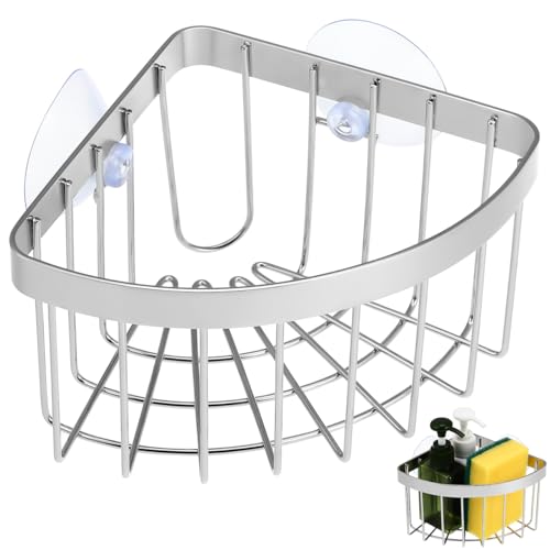 Cabilock Stainless Steel Sponge Holder for Kitchen Sink Suction Cup Corner Sink Caddy Kitchen Organizer for Sponge Scrubber Dishcloth 6.29 X 4.72 X 3.54 in