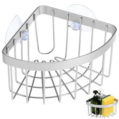 Cabilock Stainless Steel Sponge Holder for Kitchen Sink Suction Cup Corner Sink Caddy Kitchen Organizer for Sponge Scrubber Dishcloth 6.29 X 4.72 X 3.54 in