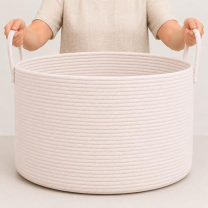 OrganiHaus Round Toy Basket & Blanket Basket, Cotton Rope 20x13" - color: Full Off-White, size: Wide