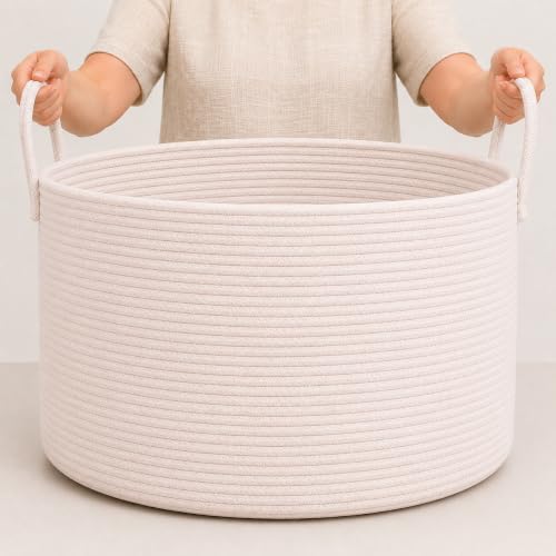 OrganiHaus Round Toy Basket & Blanket Basket, Cotton Rope 20x13" - color: Full Off-White, size: Wide