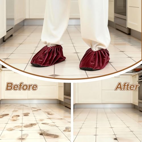 PATIKIL Reusable Shoe Covers, Non-Slip Shoe Protectors Covers Polyester Washable Foot Boot Covering - color: Wine Red, size: 12 inch