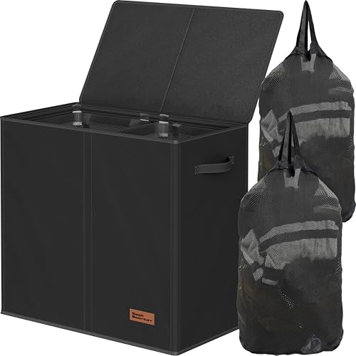 Simple Houseware Double Laundry Hamper with Lid & Removable Bags, Black - color: Black