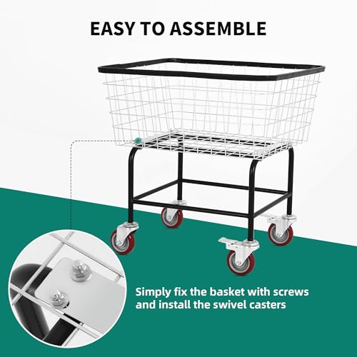 4.5-Bushel Rolling Laundry Cart with Wheels, Steel Clothing Storage - size: 4.5-Bushel