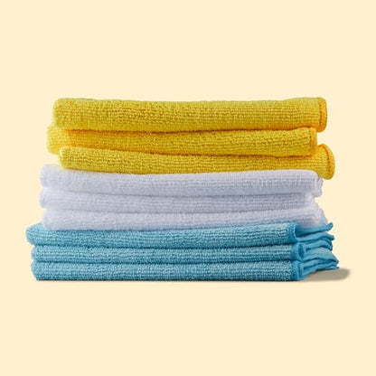 Amazon Basics Microfiber Cleaning Cloths, Highly Absorbent, Scratch-Free, Ultra-Soft, Non-Abrasive, Reusable and Washable, 16" x 12", Blue/White/Yellow, 48-Pack - color: Blue/White/Yellow, size: 48-Pack
