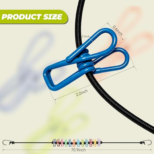 Windproof Portable Clothesline with Built‑in 12 Color Clothespins & 20 Extra Colorful Clips, Non‑Slip Clasps Adjustable Laundry Line for RV Travel Camping Hotel Indoor Outdoor Use (Colorful) - color: 1 Colorful Line & 20 Clips(windproof)