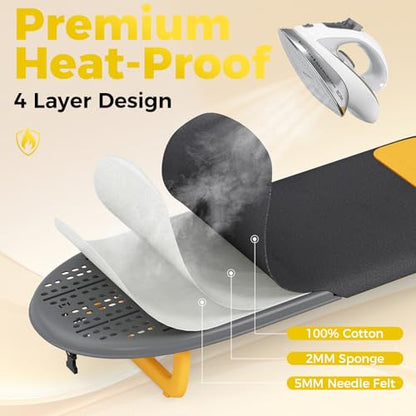 KINGBOARD Small Ironing Board with Iron Mat, Tabletop Iron Board, Black - color: Black & Orange