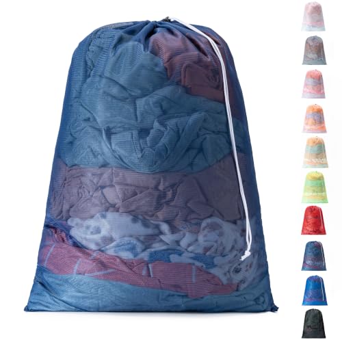 1 Pack Mesh Travel Laundry Bag 24" x 36"Extra Large Dirty Clothes Organizer - color: Navy, size: 24"x36"