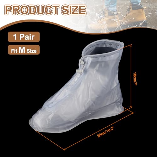 HARFINGTON Waterproof Shoes Cover m (US 5) Non-Slip PVC Reusable Overshoes Rain Galoshes Rain Shoe Protectors with Zipper for Man Women Rainy Outdoor, White - color: White, size: M (US 5)