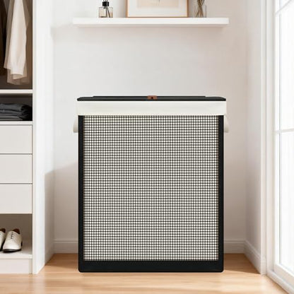 STO STO 2 Section Laundry Hamper with Lid, 140L Steel-Frame Double Laundry Hamper with Removable Washable Liner, Breathable Large Laundry Basket for Bedroom, Bathroom, Laundry Room, Dorm, Closet - size: 2-Section