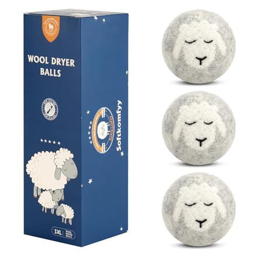 Wool Dryer Balls Handmade 3 Pack XL,Laundry Dryer Balls,100% New Zealand Wool Natural Fabric Softener,Reusable 1000 Loads,Wrinkles Free, Shorten Drying Time,Baby Safe (3 Pack XL,Sleeping Sheep) - color: Sleeping Sheep