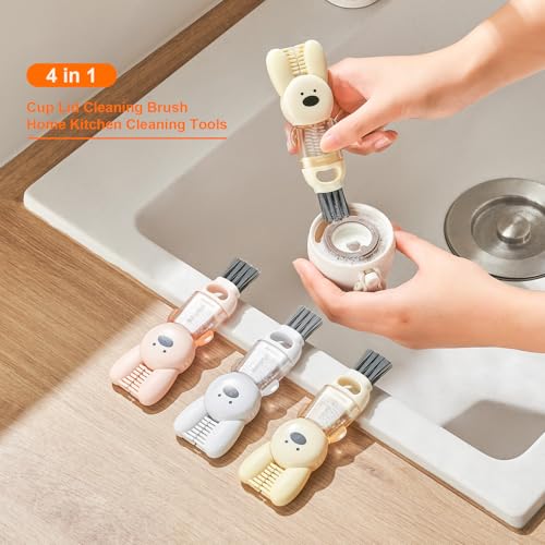 4 in 1 Cup Lid Cleaning Brush, Multifunctional Bottle Cleaning Brush, Cup Crevice Cleaning Tools, Easy to Clean and Storage, Cup Lid Gap Cleaner, Home Kitchen Cleaning Tools - 3Pcs - color: Pink