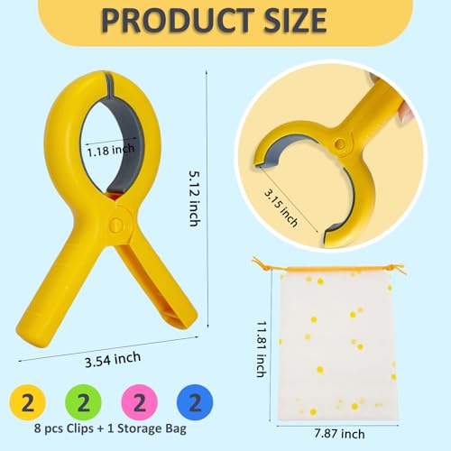 5.1"Jumbo Beach Towel Clips 8 Pcs, Storage Bag Included, Towel Clamps, Plastic Clothes Pegs Hanging Clamps, for Pool Cover/Cruise Chairs, Heavy Duty Clothes Pins Beach Accessories (Jumbo Size - 8 pcs) - color: Jumbo Size - 8 Pcs