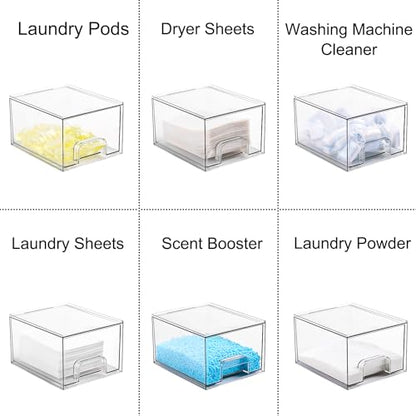 Stackable Dryer Sheet Holder and Laundry Pods Container Set by VOTLEVT, Clear Dryer Sheet Dispenser and Laundry Pods Box Set, Dishwasher Pods Holder, Laundry Room Organization and Storage