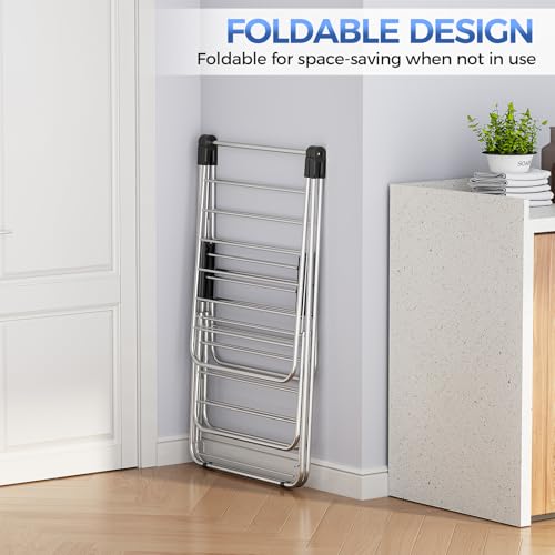 APEXCHASER Large Stainless Steel Clothes Drying Rack, Generous Drying Area - color: Matte Black, size: 4 Wings