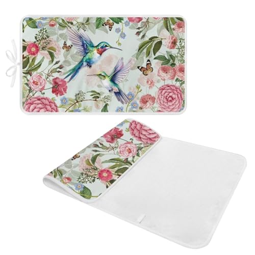 Ironing Mat Foldable Ironing Pad Portable Board Iron Board Alternative Cover,Hummingbird Floral Small Iron Mat for Table Top,Washer and Dryer 32 x 16 Inch - color: Hummingbird Floral