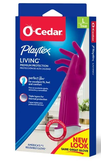 Playtex Living Reuseable Rubber Cleaning Gloves, Premium Protection Reusable Household Gloves, Large (Pack of 3)