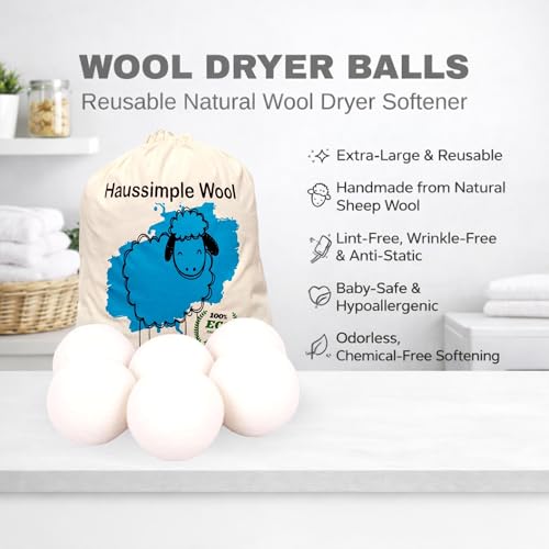 Wool Dryer Balls 6-Pack 100% Natural New Zealand Wool, Handmade in Nepal Reusable Laundry Balls, Faster Drying, Softer Clothes, Anti-Static, Dryer Sheets Alternative (Plain White) - color: Plain White