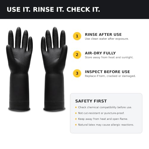 Heavy Duty Chemical Resistant Rubber Gloves (1 Pair) - Extra Long Cleaning & Industrial Work Gloves, Acids & Solvents - size: Large
