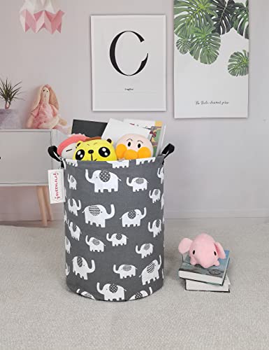Foldable Waterproof Round Fabric Laundry Basket Home, Gray Elephant - color: Round-Elephant