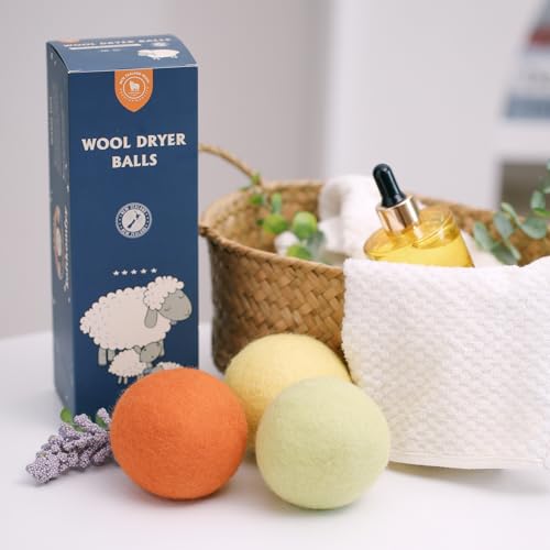 Wool Dryer Balls Handmade 3 Pack XL, Laundry Dryer Balls,100% New Zealand Wool Natural Fabric Softener,Reusable 1000 Loads,Wrinkles Free, Shorten Drying Time,Baby Safe (3 Pack XL,Winter Sunshine) - color: Winter Sunshine