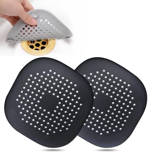 Bovinde Hair Drain Catcher,Square Cover for Shower 2 Pack (Black) - color: Black
