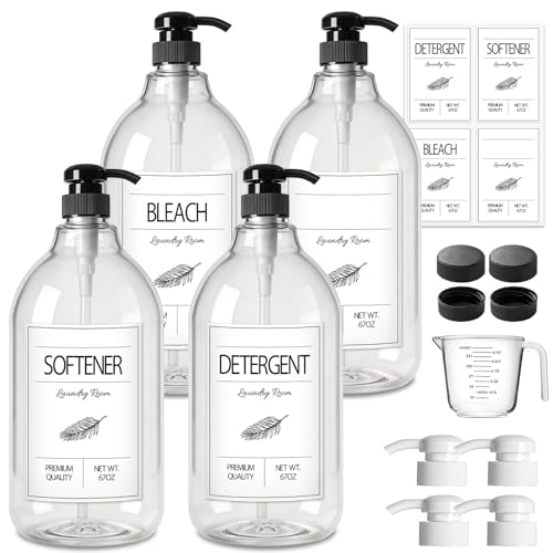GMISUN Laundry Detergent Soap Dispenser, Liquid Laundry Detergent Dispenser, Container for Farmhouse Room Decor, Organizer for Liquid DetergentSoftenerBleach Storage Bottle(64 Oz Set of 4) - size: 4 Pack