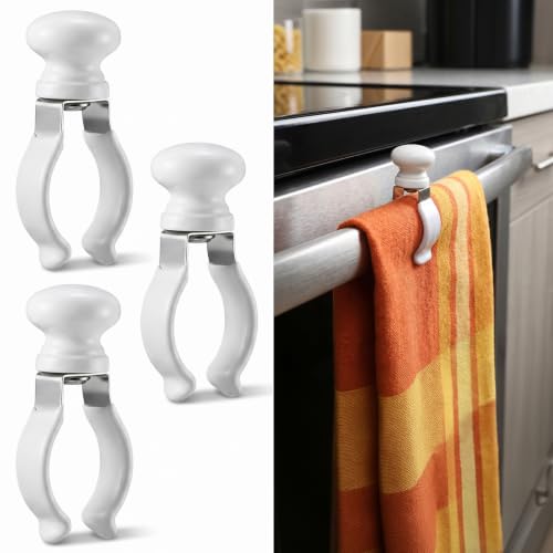 3 Pcs Kitchen Towel Clips for Oven Handle, Heat Resistant Towel Clips for Kitchen with Strong Grip for Thick Towels & Kitchens Linens, Towels Clip Holders for Microwave, Oven, Dishwasher