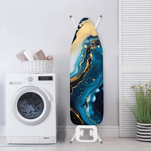 Blue Marble Print Iron Board Cover with Padding 15x54 Inch Standard Ironing Board Cover with Elastic Edge, Cute Home Decoration Table Top Ironing Board Cover - color: Blue Marble Print 1