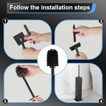 BVL Toilet Brush and Holder Set Black Stainless Steel 304 Square Freestanding Toilet Brush for Bathroom - color: Black