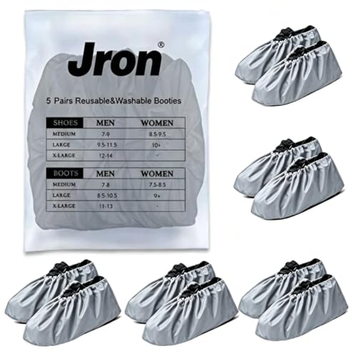 Jron 5 Pairs Premium Reusable Washable Shoe Cover Boot Covers for Contractors (5 Pairs | 9.5-11 For Shoes/US 8.5-10.5 For Boots, Grey) - color: Grey, size: 5 Pairs | 9.5-11 For Shoes / US 8.5-10.5 For Boots