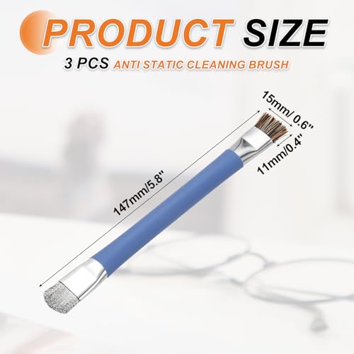 MECCANIXITY 3PCS Anti Static Brush, 147mm Dual Head Cleaning Brush for Small Spaces Keyboard Computer PCB Electronic Cleaning Kit, Blue
