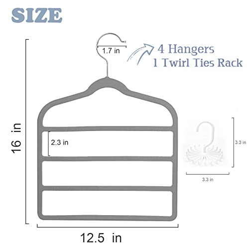Tinfol Gray Velvet Pants Hangers Space Saving, 4pc Non-Silp Pant Hanger, Jeans Slack Trousers Hangers, Multi Layer Clothes Hanger Closet Organizer Perfect for Pants,Trouser,Jeans - color: Gray