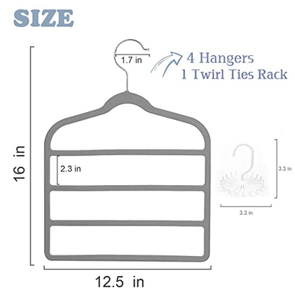 Tinfol Gray Velvet Pants Hangers Space Saving, 4pc Non-Silp Pant Hanger, Jeans Slack Trousers Hangers, Multi Layer Clothes Hanger Closet Organizer Perfect for Pants,Trouser,Jeans - color: Gray