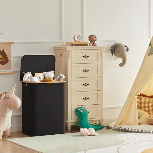 Lifewit 150L Large Laundry Basket with Lid, 2 Removable Bags, Black - color: Black, size: 150L