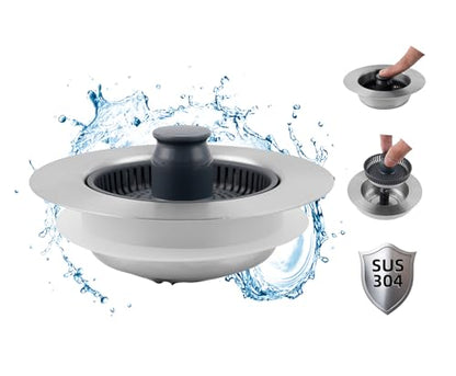 Hibbent Upgraded 3-in-1 Kitchen Sink Drain Strainer & Stopper Combo, Chrome - color: Chrome