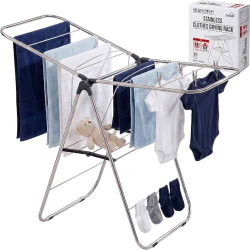 TRESBELLE Stainless Steel Clothes Drying Rack,Foldable Laundry Dryer,Size M - size: Medium