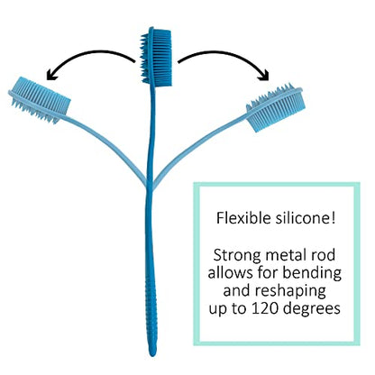 Bendable Long Handled Silicone Body Brush & Hair Scrubber - Bath Shower Back Brush, Shampoo Hair & Scalp Massager, Back Scrubber for Shower (Blue Sapphire)