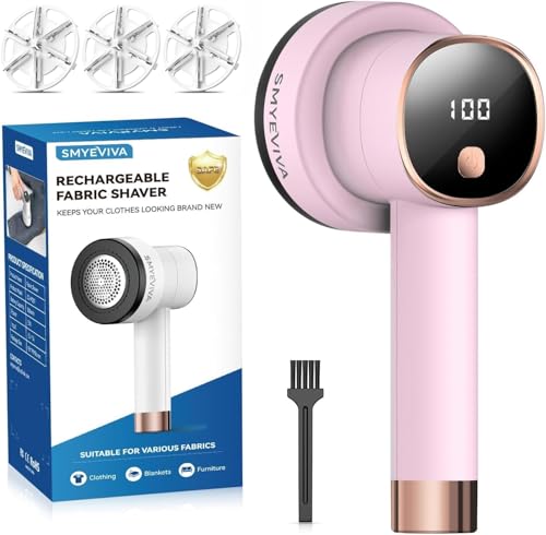 Rechargeable Fabric Shaver, 6-Leaf Blades, LED Display, 3 Speeds - color: Pink