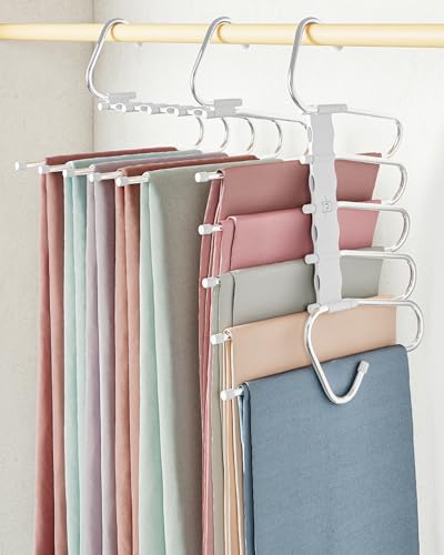 MORALVE Pants Hangers Space Saving - 2 Pack - Non-Slip Multi-Layer Space Saving Hangers - Multifunctional Clothing Rack for Closet Storage - Ideal for Jeans, Trousers, Skirts, Scarves & Slacks (White) - color: White, size: 2 Pack