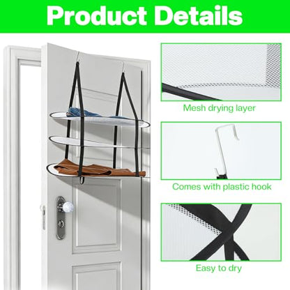 MAQUITA 2 Pcs 3 Tier Sweater Drying Rack Flat Over The Door Folding Drying Rack Large Lay Laundry Hanging Dryer Mesh Clothes Dry Hanger for Apartments Dorms Bathrooms (Black, 27 x 18.1 x 31.5 Inch)