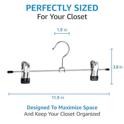 ZOBER Metal Pants Hangers with Clips, Skirt Clothes Hangers, 20 Pack